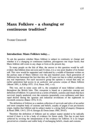Manx Folklore - a Changing Or Continuous Tradition?