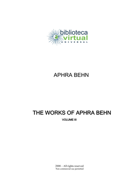 Aphra Behn the Works of Aphra Behn