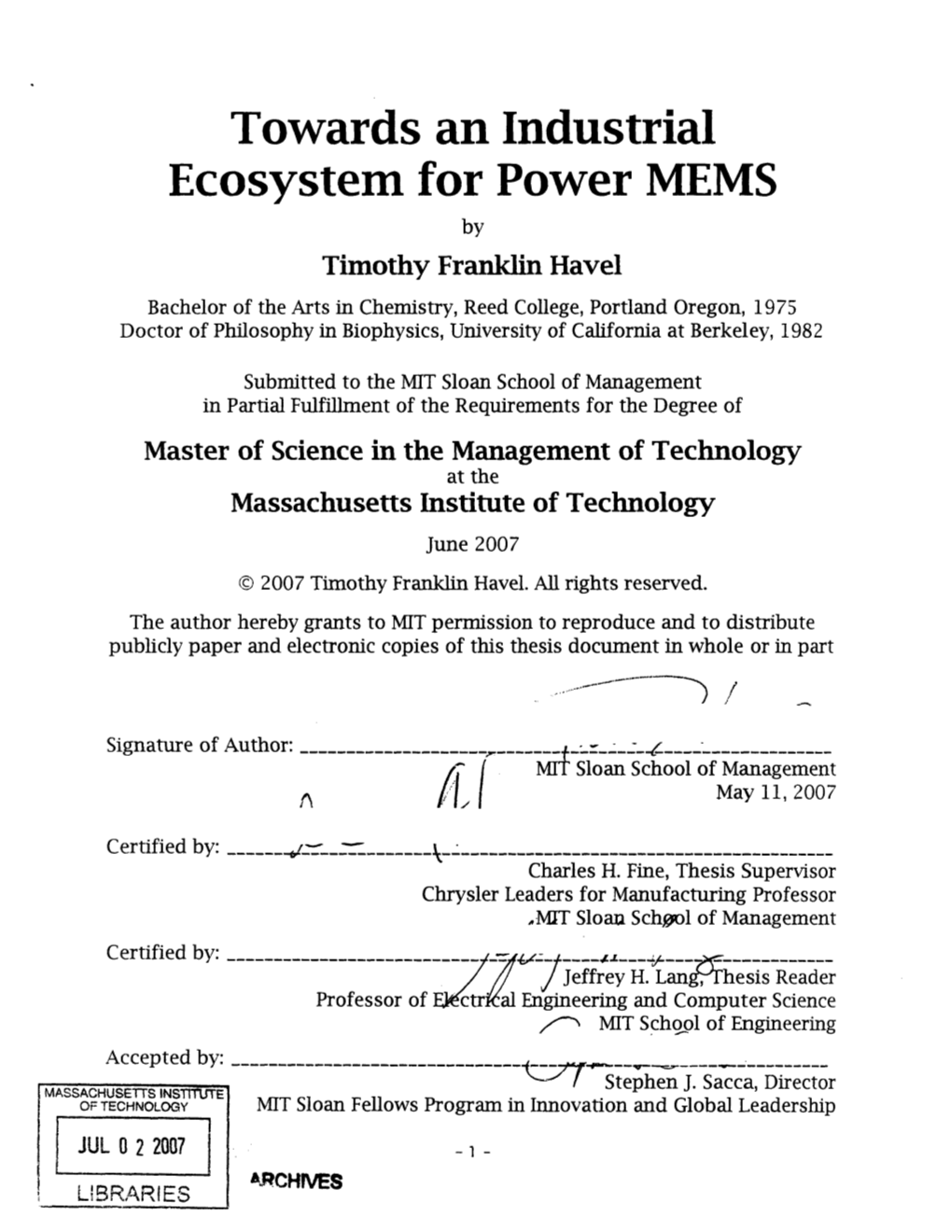 Towards an Industrial Ecosystem for Power MEMS