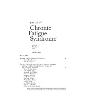 CONTENTS EDITORIAL Chronic Fatigue Syndrome