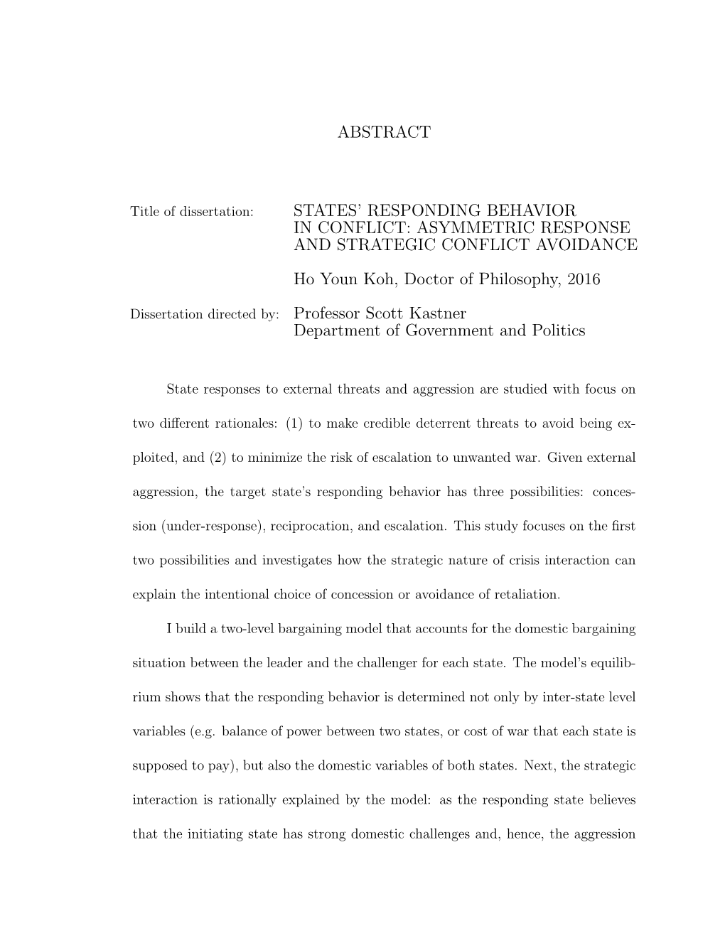 Abstract States' Responding Behavior in Conflict