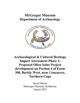 Mcgregor Museum Department of Archaeology