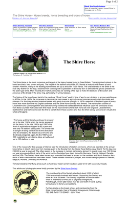 The Shire Horse - Horse Breeds, Horse Breeding and Types of Horse