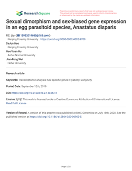 Sexual Dimorphism and Sex-Biased Gene Expression in an Egg Parasitoid Species, Anastatus Disparis