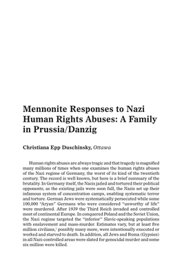 Mennonite Responses to Nazi Human Rights Abuses: a Family in Prussia/Danzig