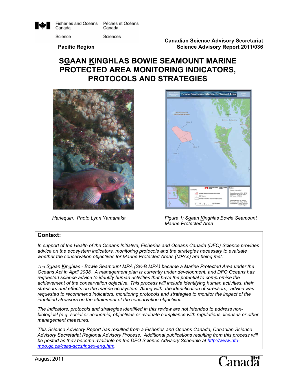 Sgaan Kinghlas Bowie Seamount Marine Protected Area Monitoring Indicators, Protocols and Strategies