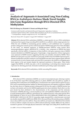 Analysis of Argonaute 4-Associated Long Non-Coding RNA in Arabidopsis Thaliana Sheds Novel Insights Into Gene Regulation Through RNA-Directed DNA Methylation