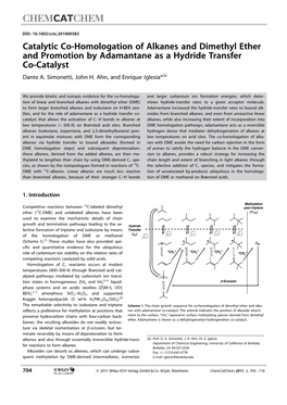 Catalytic Co-Homologation of Alkanes and Dimethyl Ether and Promotion by Adamantane As a Hydride Transfer Co-Catalyst Dante A