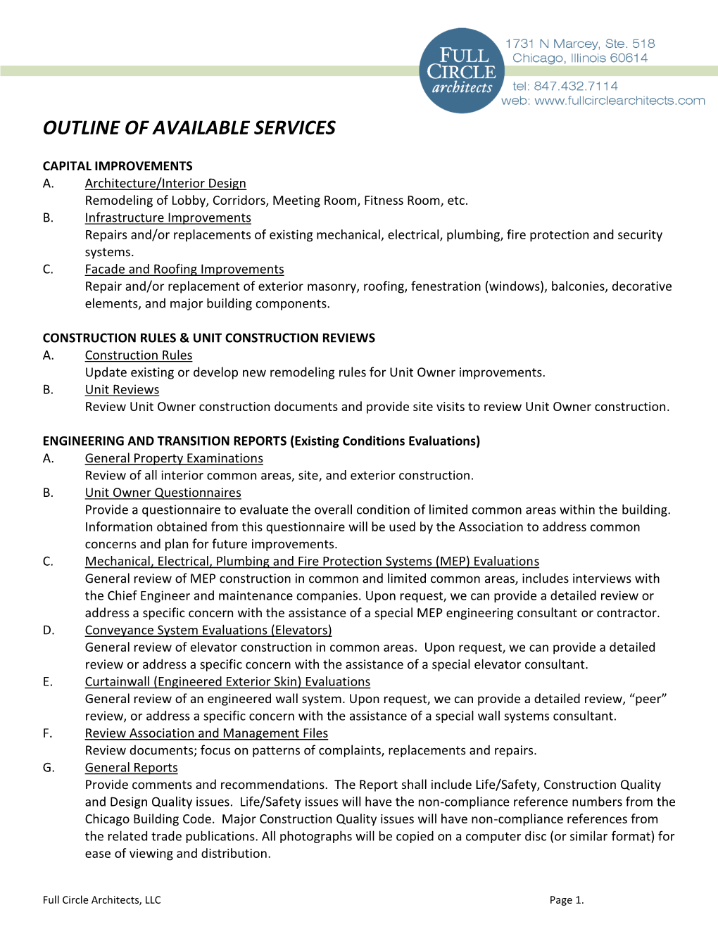 Outline of Available Services