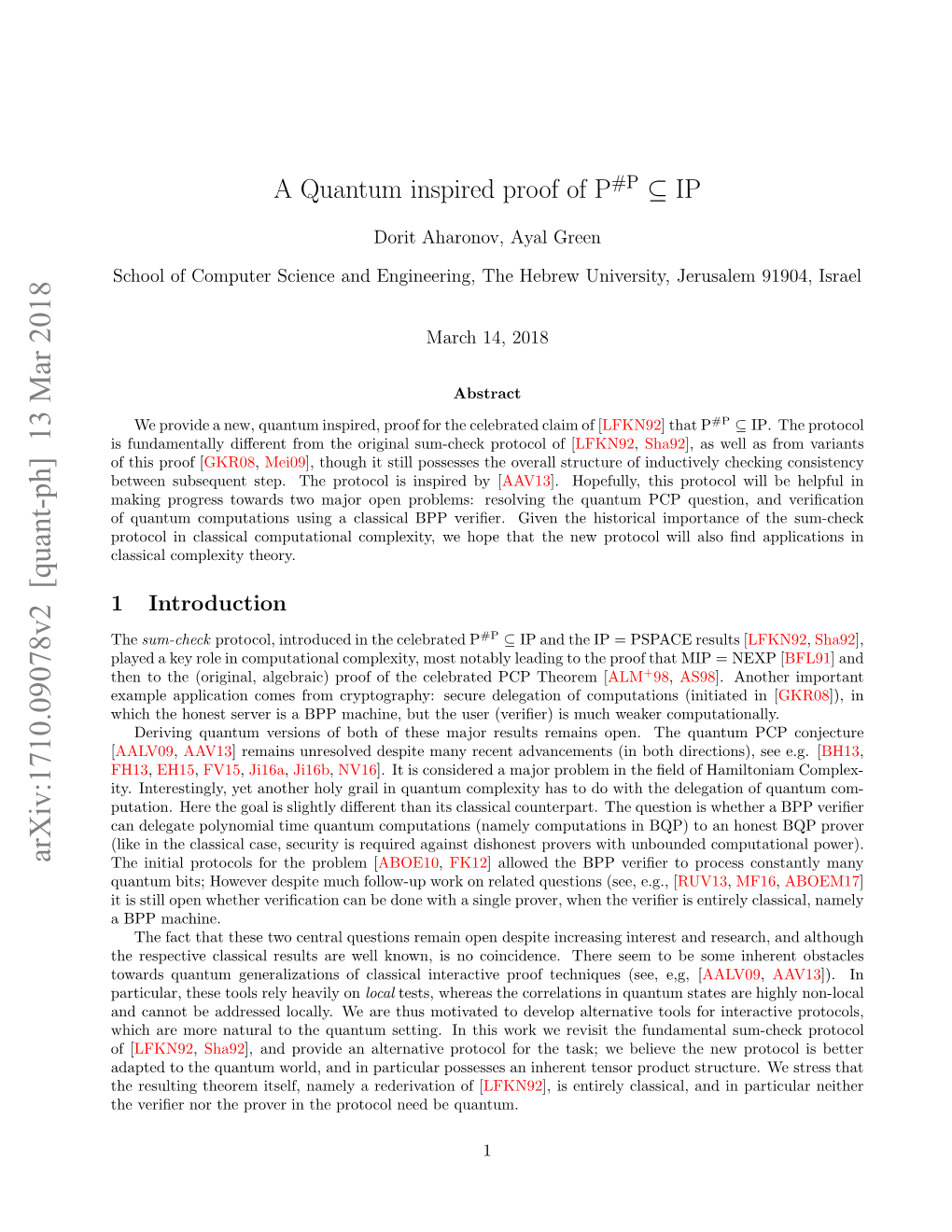 A Quantum Inspired Proof of $ P^{\# P}\Subseteq