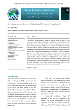 Socio-Economic Status of Scheduled Tribes in Jharkhand Indian Journal