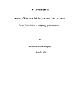 Aspects of Portuguese Rule in the Arabian Gulf, 152 1-1622