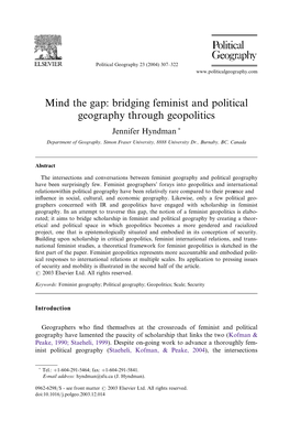 Bridging Feminist and Political Geography Through Geopolitics