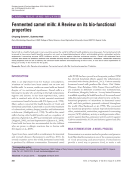 Fermented Camel Milk: a Review on Its Bio-Functional Properties