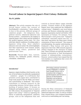 Forced Labour in Imperial Japan's First Colony: Hokkaidō