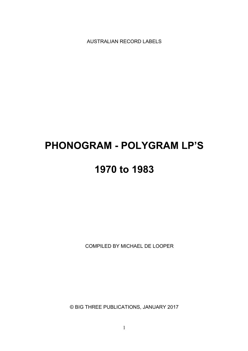 Phonogram Polygram LP's 1970-1983