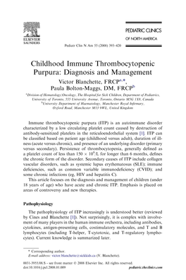 Childhood Immune Thrombocytopenic Purpura