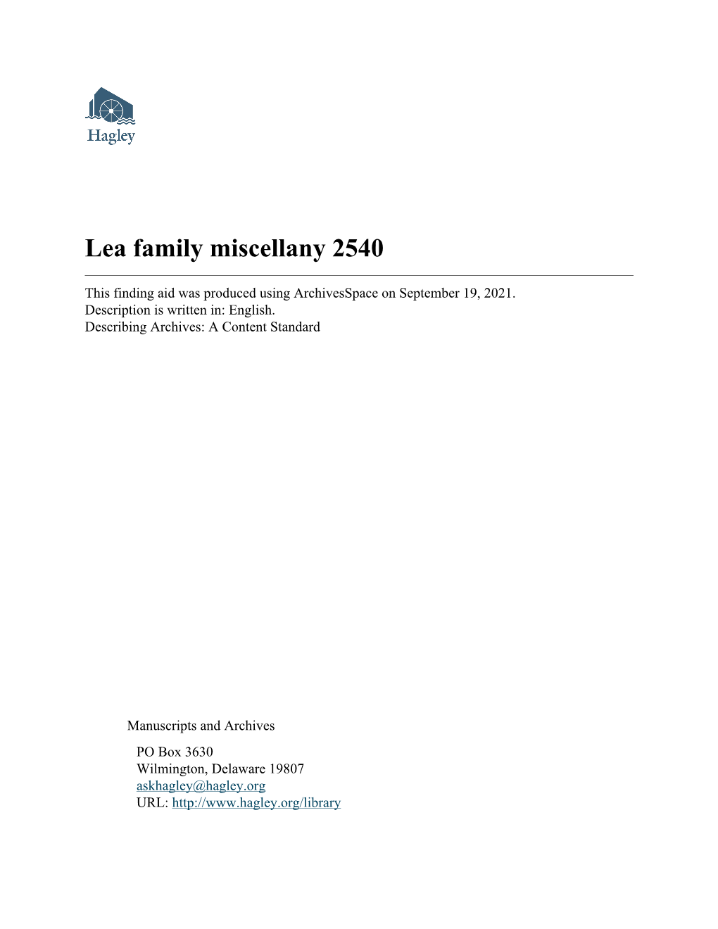 Lea Family Miscellany 2540