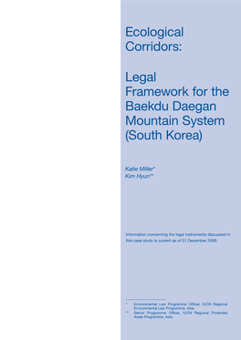 Ecological Corridors: Legal Framework for the Baekdu Daegan