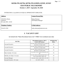 KEZK-FM, KFTK, KFTK-FM, KMOX, KNOU, KYKY EEO PUBLIC FILE REPORT October 1, 2019 - September 30, 2020