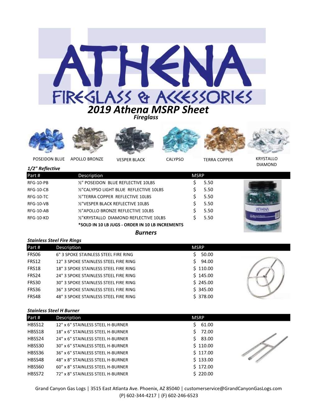 2019 Athena MSRP Sheet Fireglass