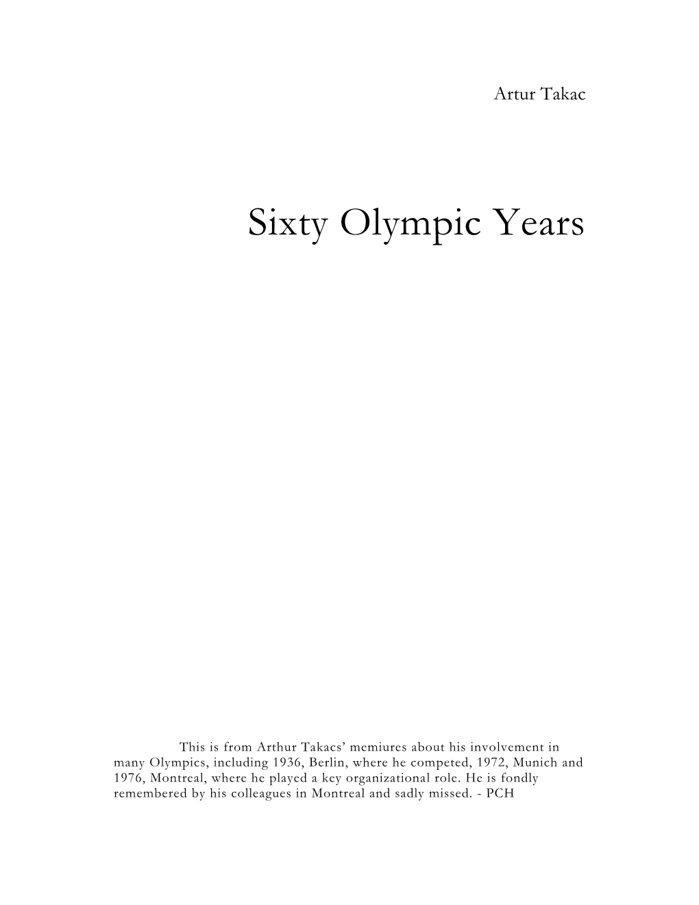 Sixty Olympic Years