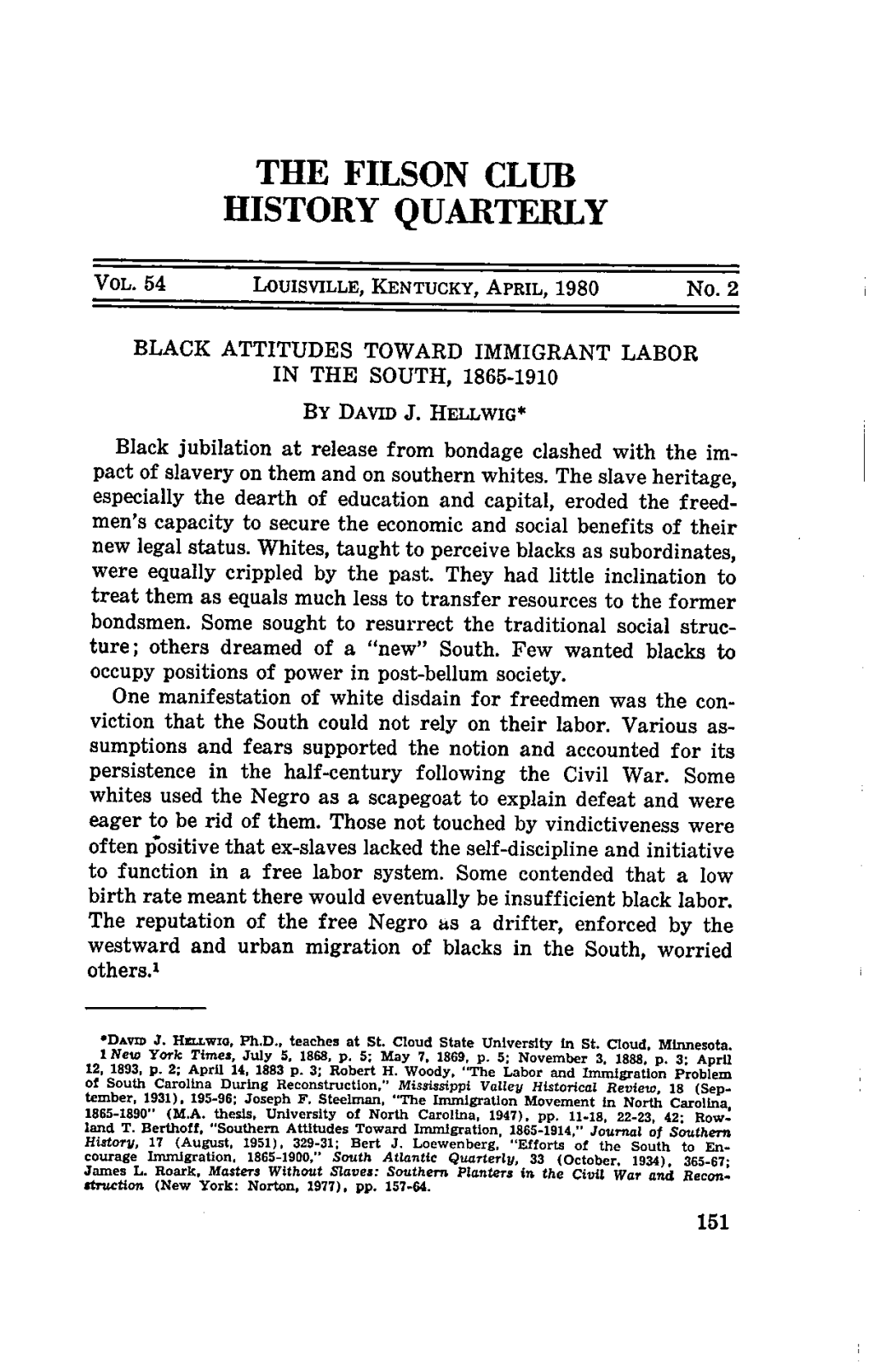 Black Attitudes Toward Immigrant Labor in the South 1865 1910