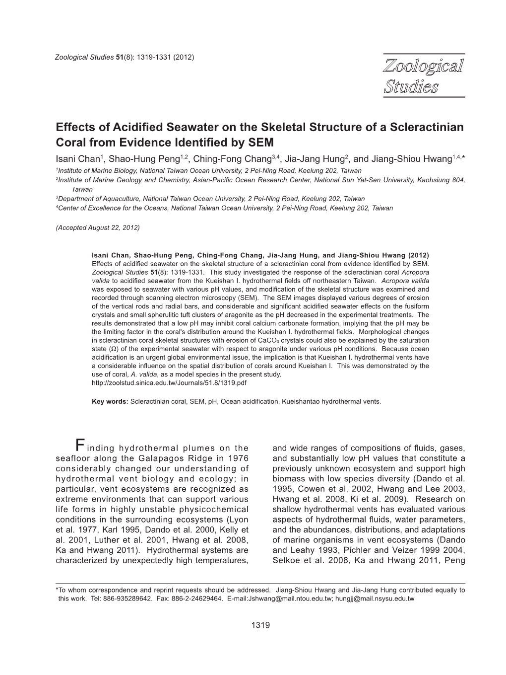 Effects of Acidified Seawater on the Skeletal Structure of a Scleractinian