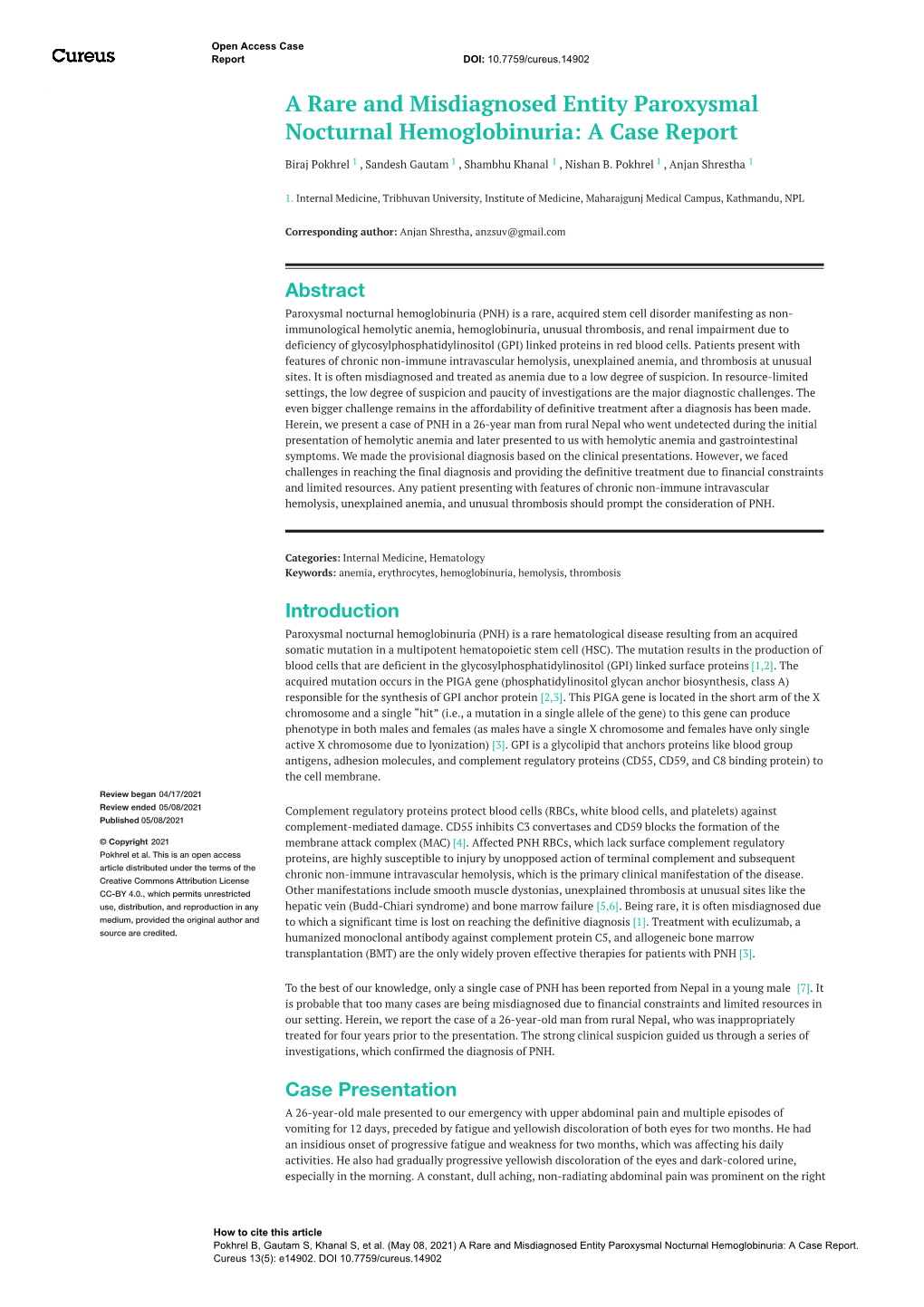 A Rare and Misdiagnosed Entity Paroxysmal Nocturnal Hemoglobinuria: a Case Report