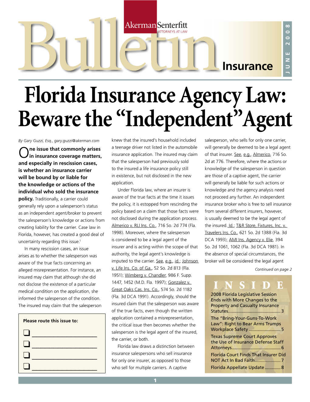 Florida Insurance Agency Law: Beware the “Independent” Agent