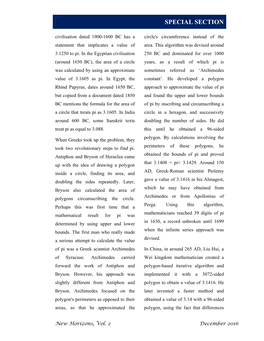 SPECIAL SECTION Civilisation Dated 1900-1600 BC Has a Circle's Circumference Instead of the Statement That Implicates a Value of Area