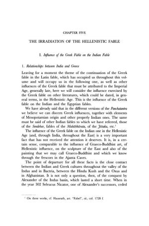 I. Influence Ef the Greek Fable on the Indian Fable I. Relationships