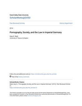Pornography, Society, and the Law in Imperial Germany