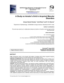 A Study on Amsler's Grid in Acquired Macular Disorders