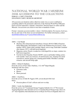 National World War I Museum 2008 Accessions to the Collections Doran L