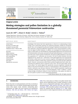 Mating Strategies and Pollen Limitation in a Globally Threatened Perennial Polemonium Vanbruntiae