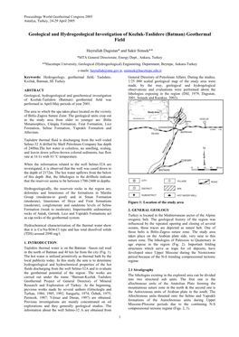 Geological and Hydrogeological Investigation of Kozluk-Taslidere (Batman) Geothermal Field