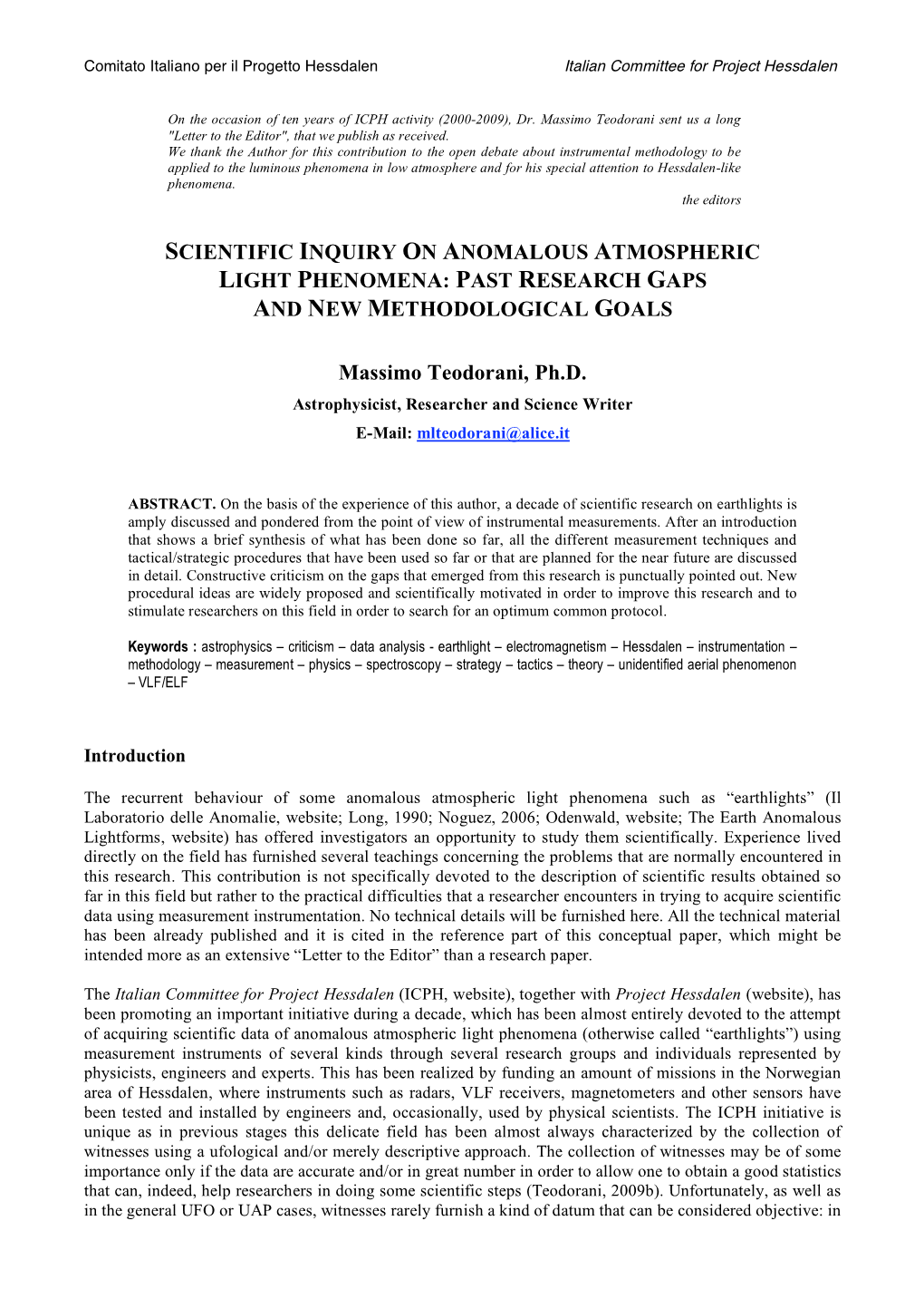 Scientific Inquiry on Anomalous Atmospheric Light Phenomena: Past Research Gaps and New Methodological Goals