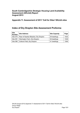 Dry Drayton Site Assessment Proforma