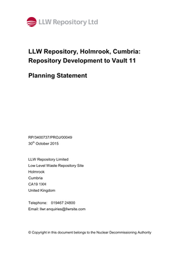 LLW Repository, Holmrook, Cumbria: Repository Development to Vault 11
