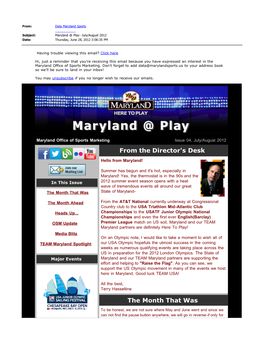 Maryland @ Play- July/August 2012 Date: Thursday, June 28, 2012 3:06:35 PM
