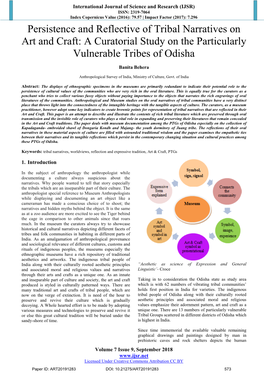 Persistence and Reflective of Tribal Narratives on Art and Craft: a Curatorial Study on the Particularly Vulnerable Tribes of Odisha