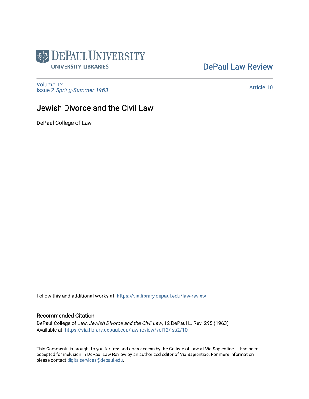 Jewish Divorce and the Civil Law