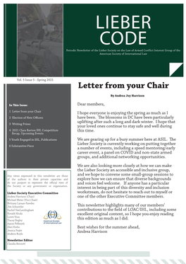 LIEBER CODE Periodic Newsletter of the Lieber Society on the Law of Armed Conflict Interest Group of the American Society of International Law
