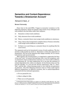Semantics and Context-Dependence: Towards a Strawsonian Account∗