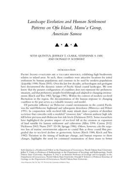 Landscape Evolution and Human Settlement Patterns on Ofu Island, Manu'a Group, American Samoa