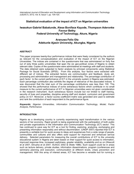 Statistical Evaluation of the Impact of ICT on Nigerian Universities