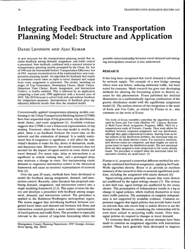 Integrating Feedback Into Transportation Planning Model: Structure and Application