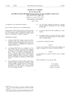 DECISIÓN DE LA COMISIÓN De 22 De Mayo De 2007 Que Modifica La