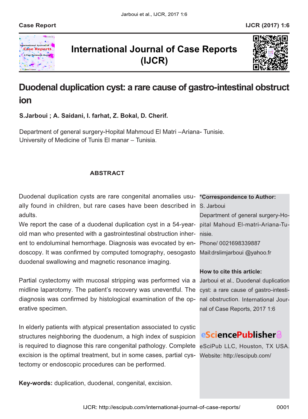 (IJCR) Duodenal Duplication Cyst